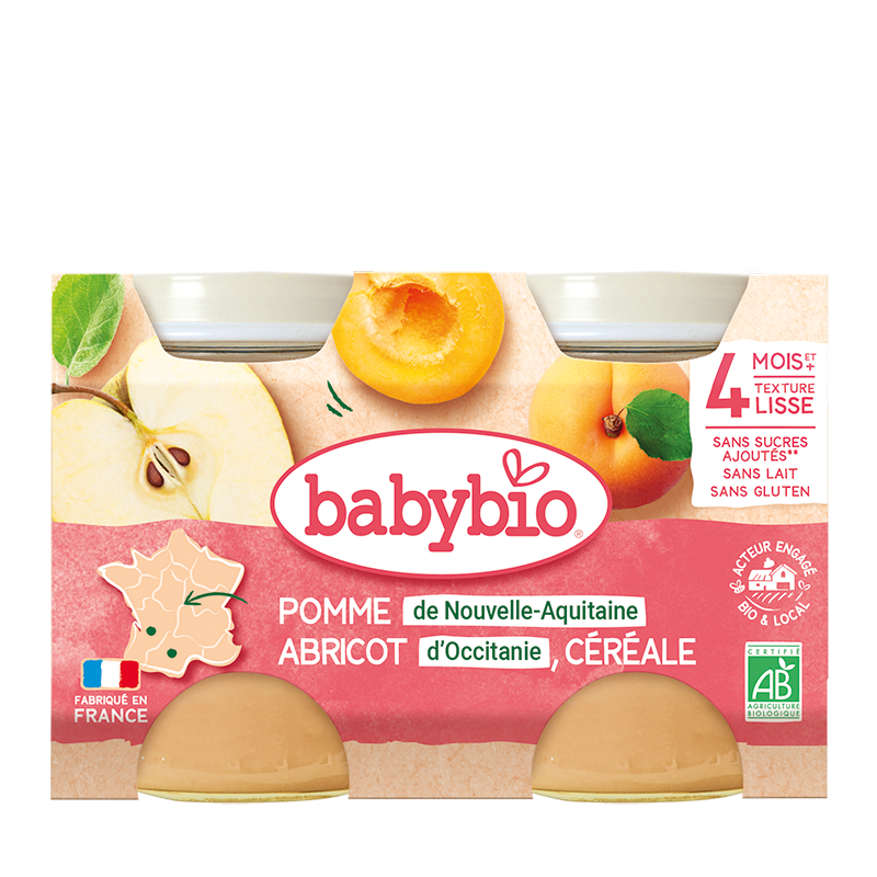 Petits pots pomme abricot céréale bio (dès 4 mois) - 2x130g