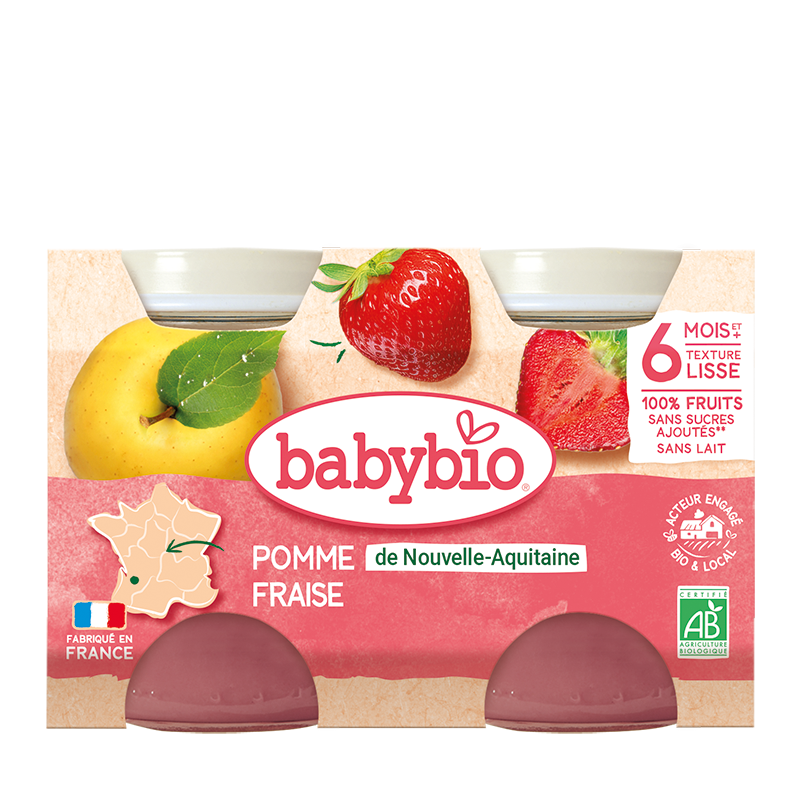 Petits pots pomme fraise bio (dès 6 mois) - 2x130g