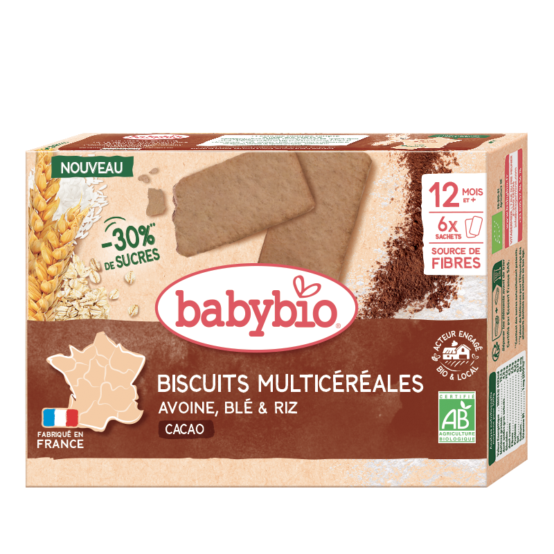 Biscuits multicéréales cacao - blé, riz & avoine bio (dès 12mois)