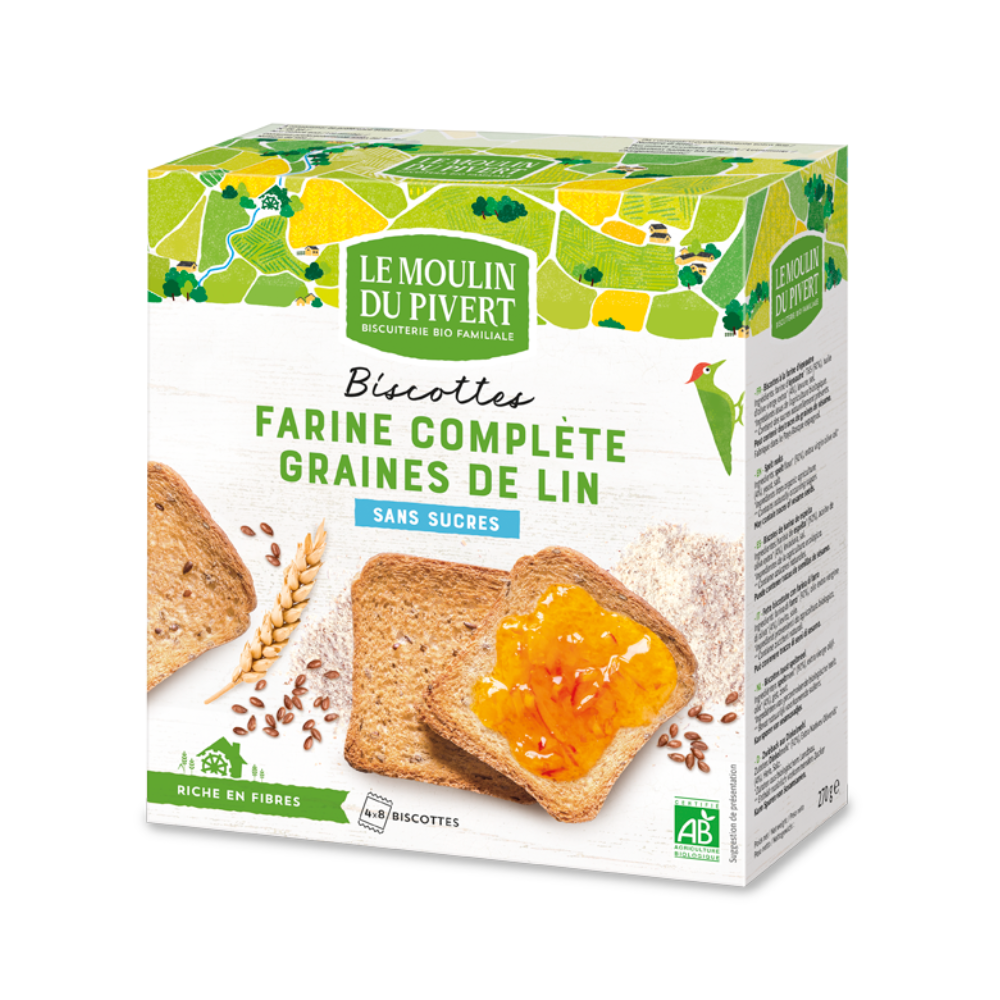 Biscottes complètes aux graines de lin bio