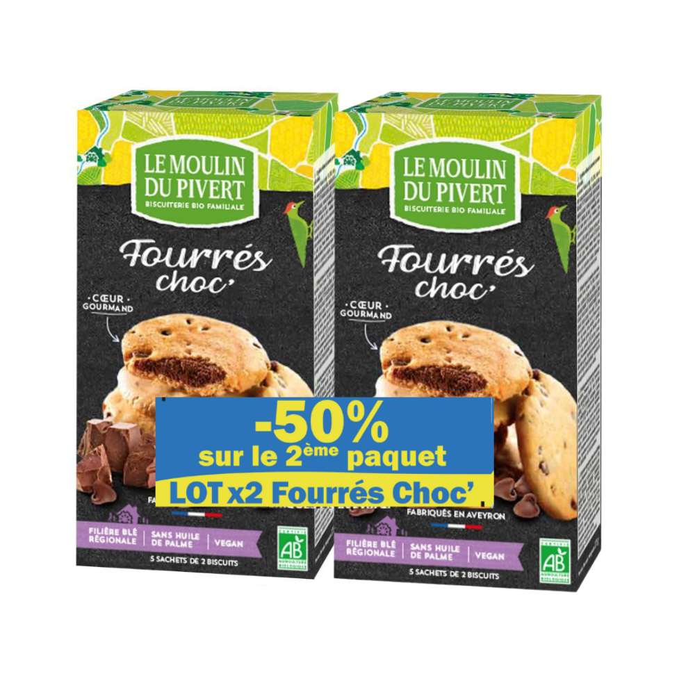 Lot de 2 boîtes de cookies fourrés chocolat noir bio