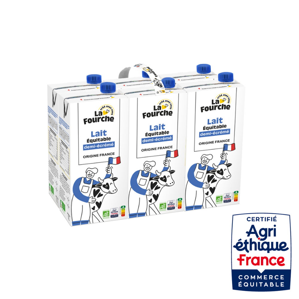 Lait demi-écrémé bio et équitable - 6x1L