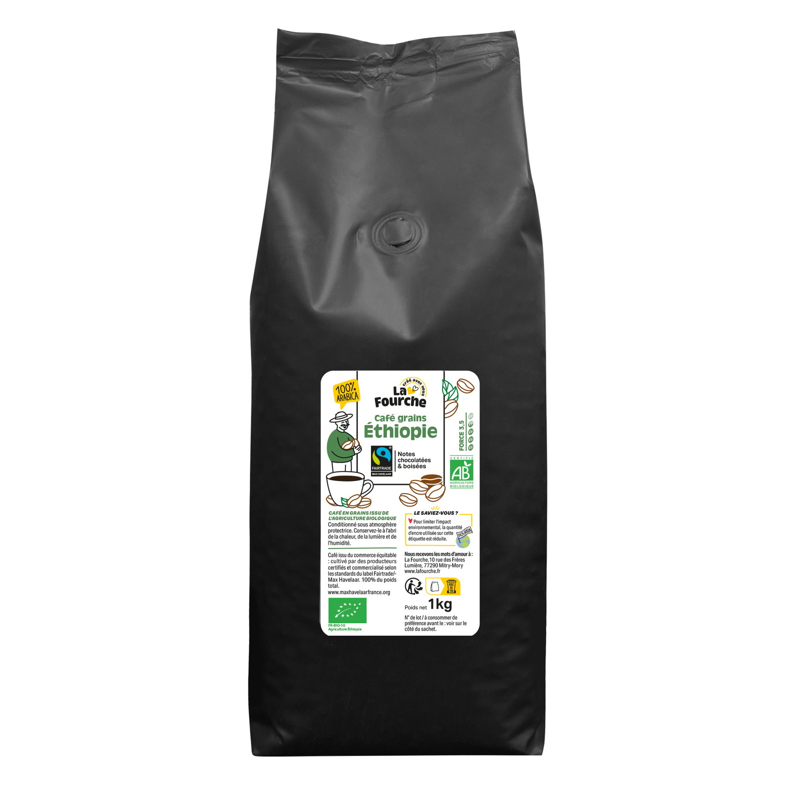 Café grains corsé 100% arabica Ethiopie bio équitable