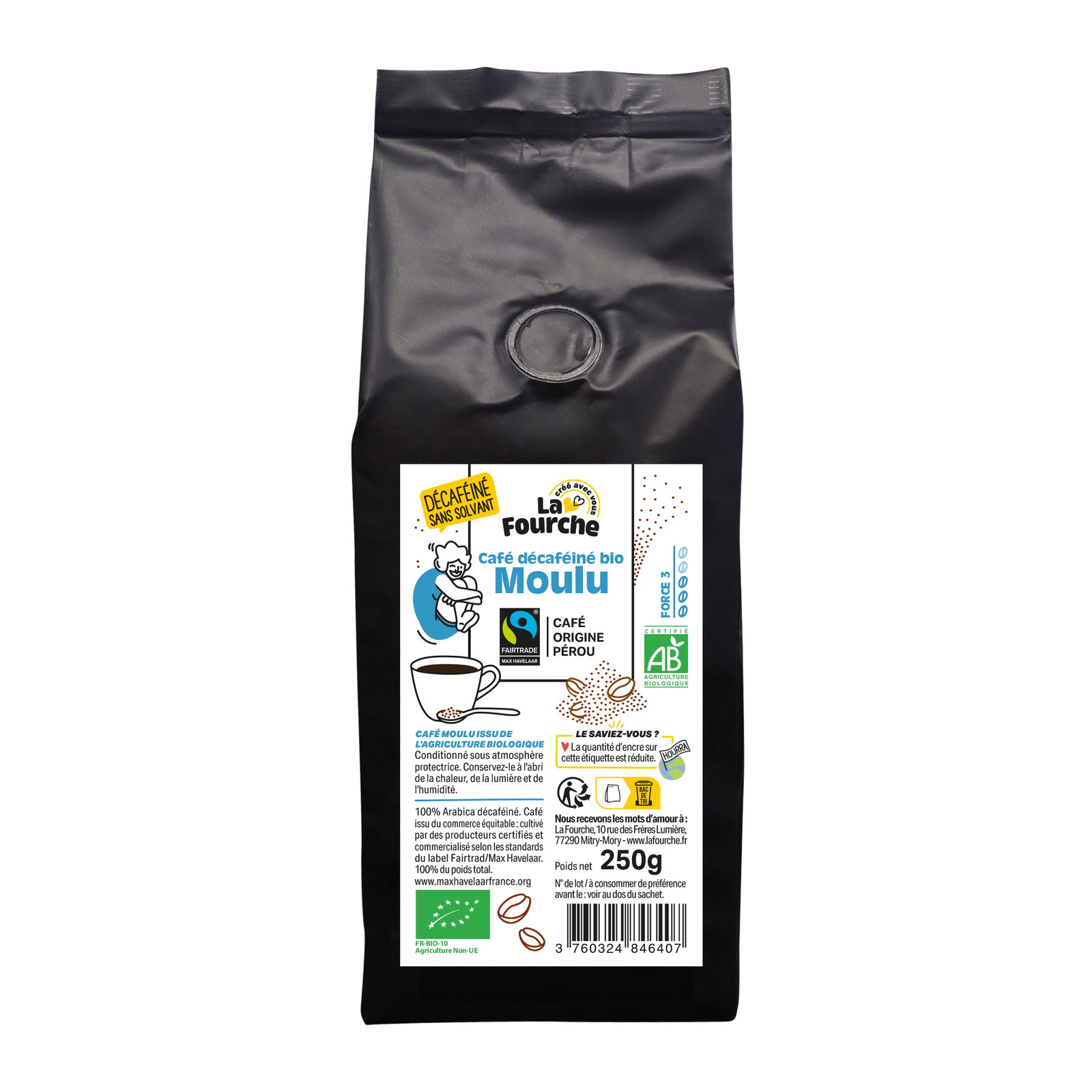 Café moulu décaféiné bio équitable