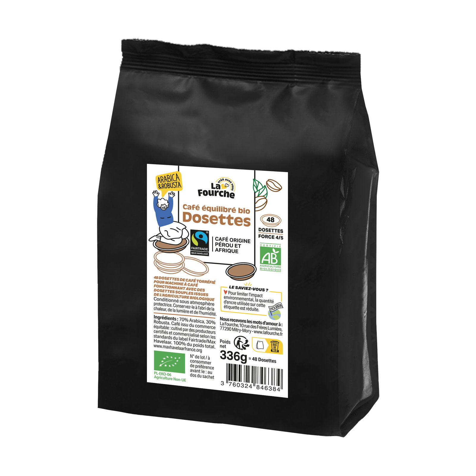 Café dosettes équilibré bio équitable x 48