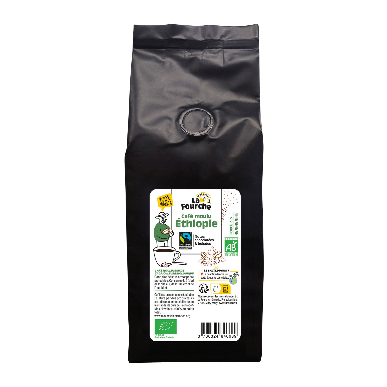 Café moulu corsé 100% arabica Ethiopie bio équitable
