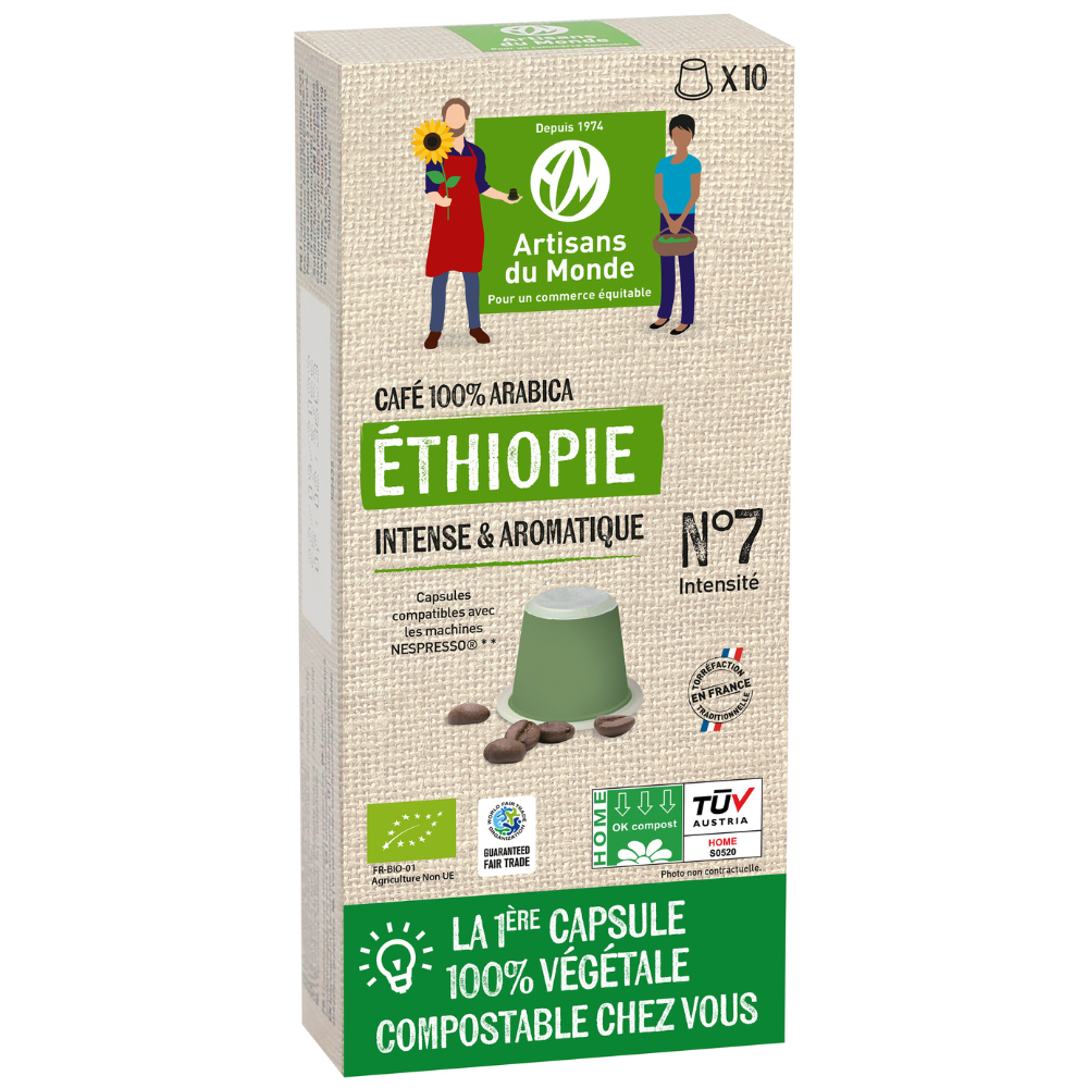 Café capsules OK Home compost intense arabica Ethiopie bio équitable x 10