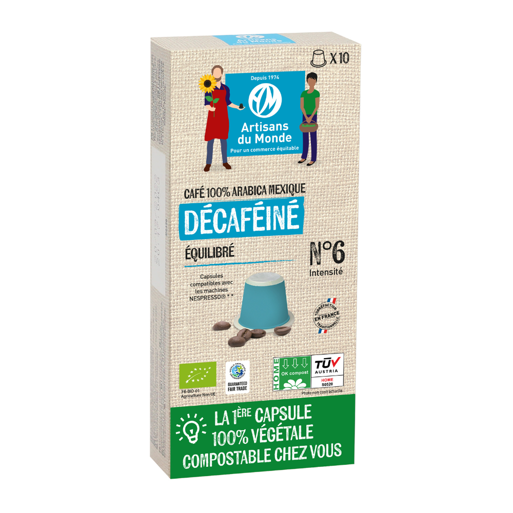 Café capsules OK Home compost décaféiné arabica bio équitable x 10