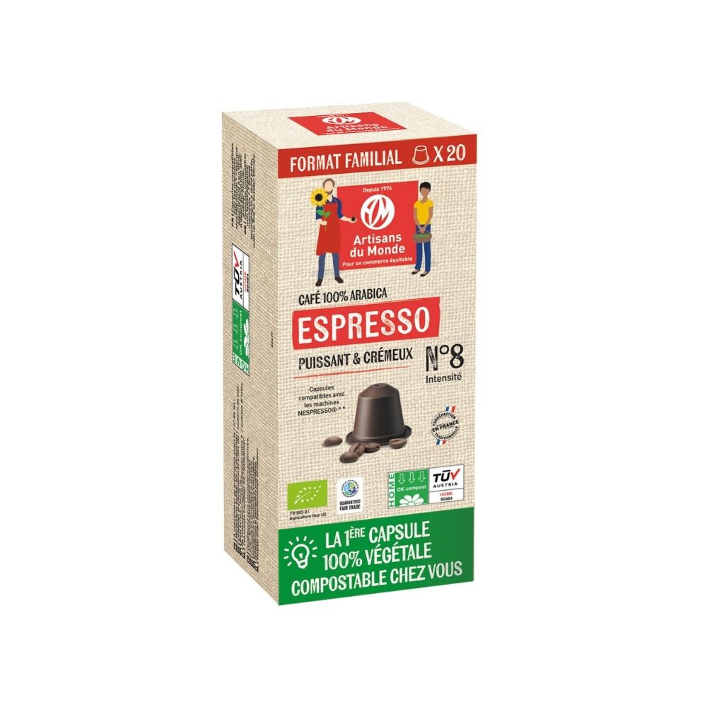 Café capsules OK Home compost Espresso arabica bio équitable x 20