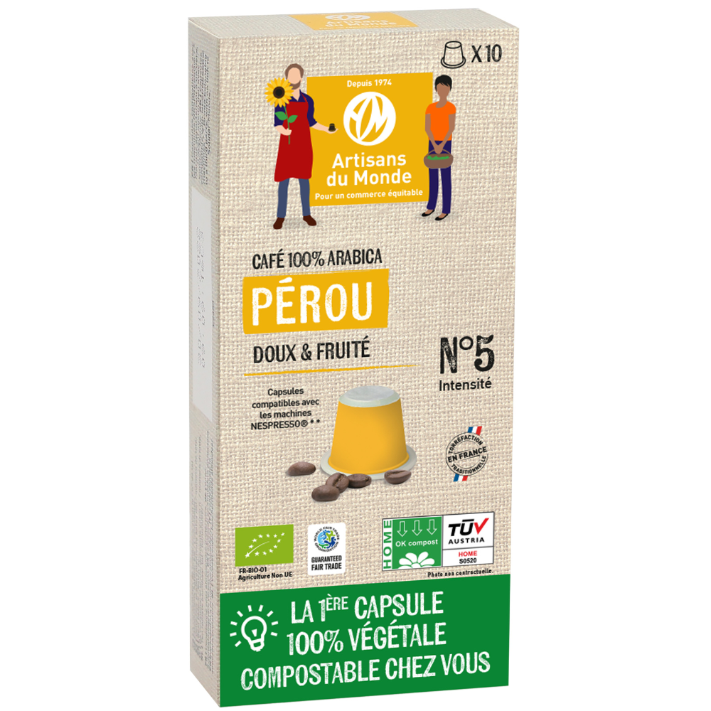 Café capsules OK Home compost doux arabica Pérou bio équitable x 10