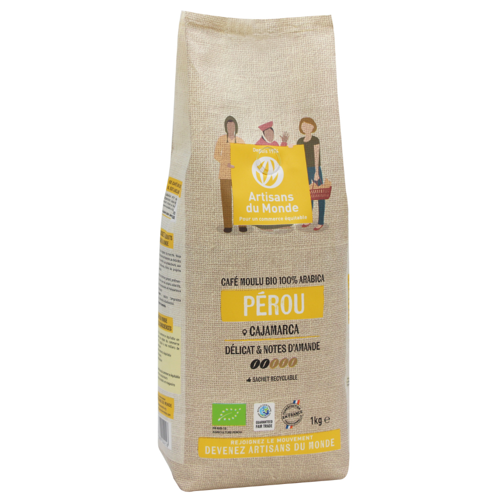 Café moulu doux arabica Pérou bio équitable