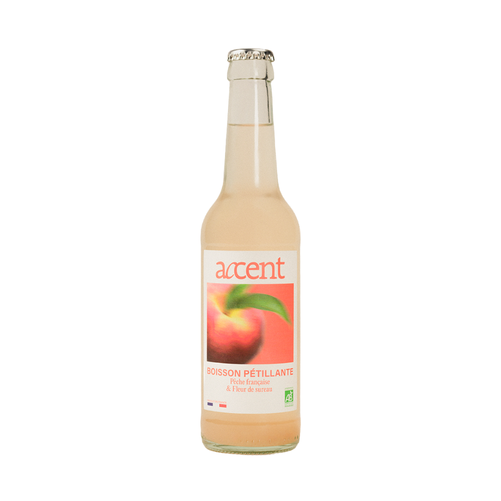 Boisson pétillante pêche et fleur de sureau bio