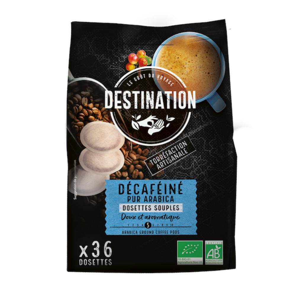 Café dosettes décaféiné pur arabica bio x 36