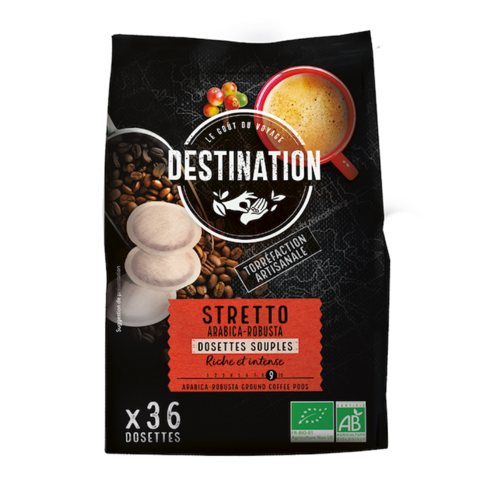 Café dosettes souples stretto arabica robusta bio x 36