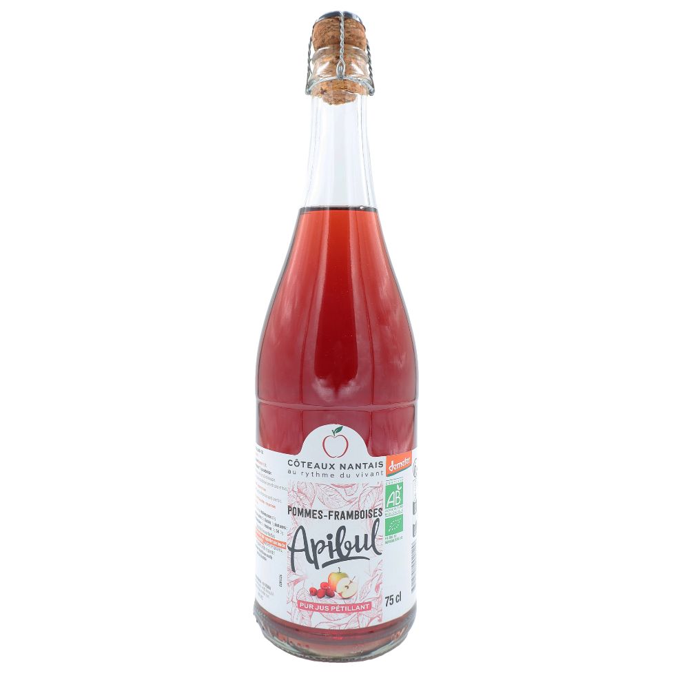 Jus de pomme pétillant Apibul framboises Demeter bio