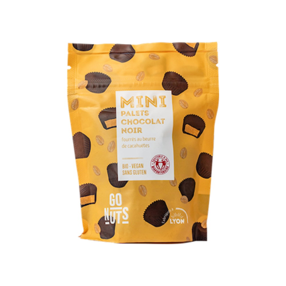 Mini palets chocolat noir fourrés cacahuète bio et équitable