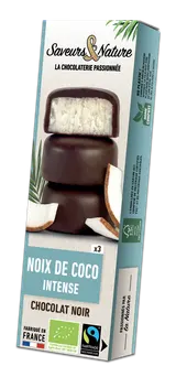 Bouchées à la noix de coco enrobées de chocolat noir 70% de cacao bio