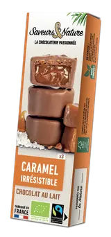 Bouchées de chocolat au lait au caramel et éclat de caramel bio