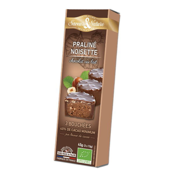 Bouchées pralinées noisette enrobées de chocolat au lait bio