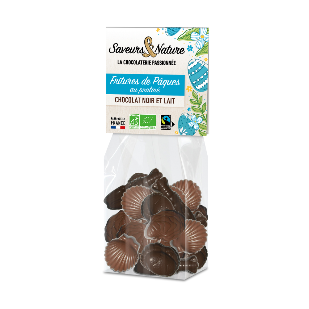 Fritures de pâques chocolat noir et lait fourrées praliné bio