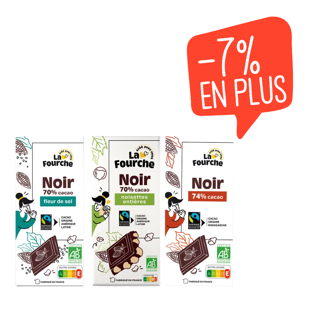 Panier trio de chocolats bio et équitable La Fourche