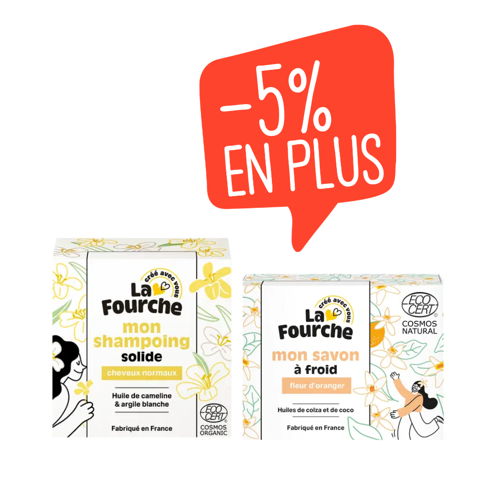 Panier duo cosmétiques solides shampoing cheveux normaux et savon fleur d'oranger