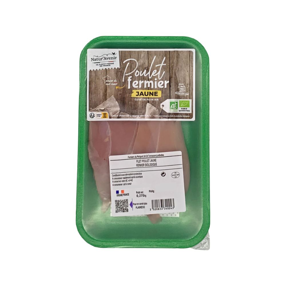 Filets de poulet fermier jaune bio x2