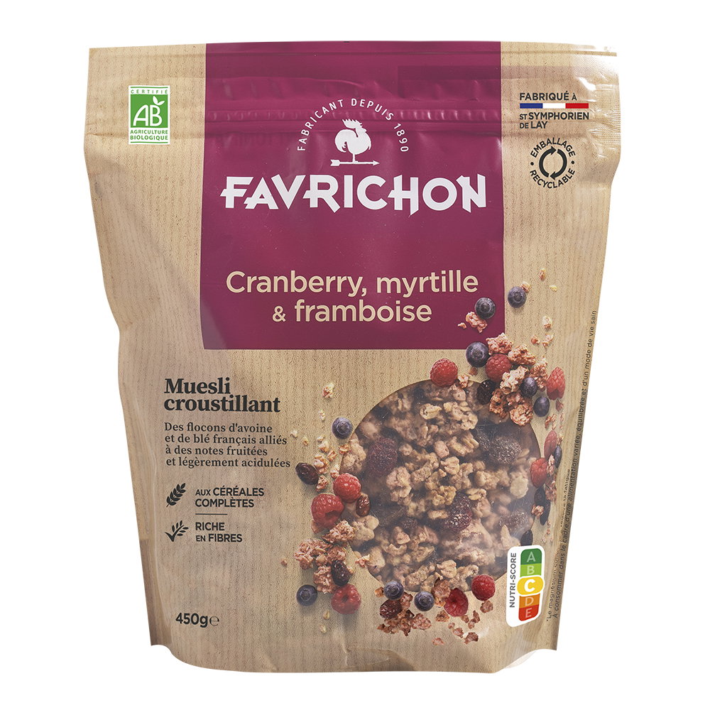 Muesli croustillant cranberry myrtille framboise bio