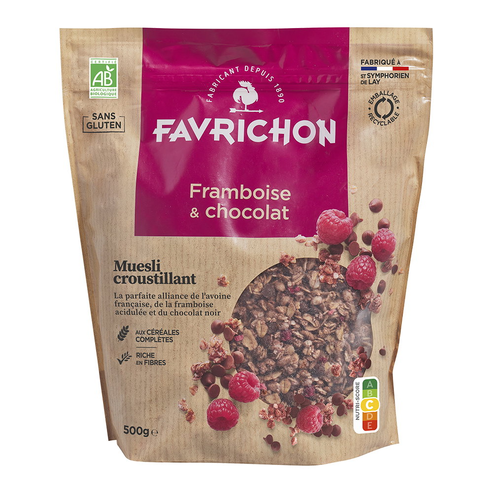 Muesli croustillant framboise chocolat sans gluten bio