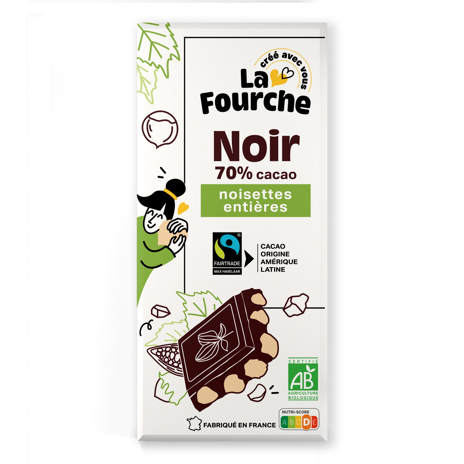 Chocolat noir 70% noisettes entières bio et équitable