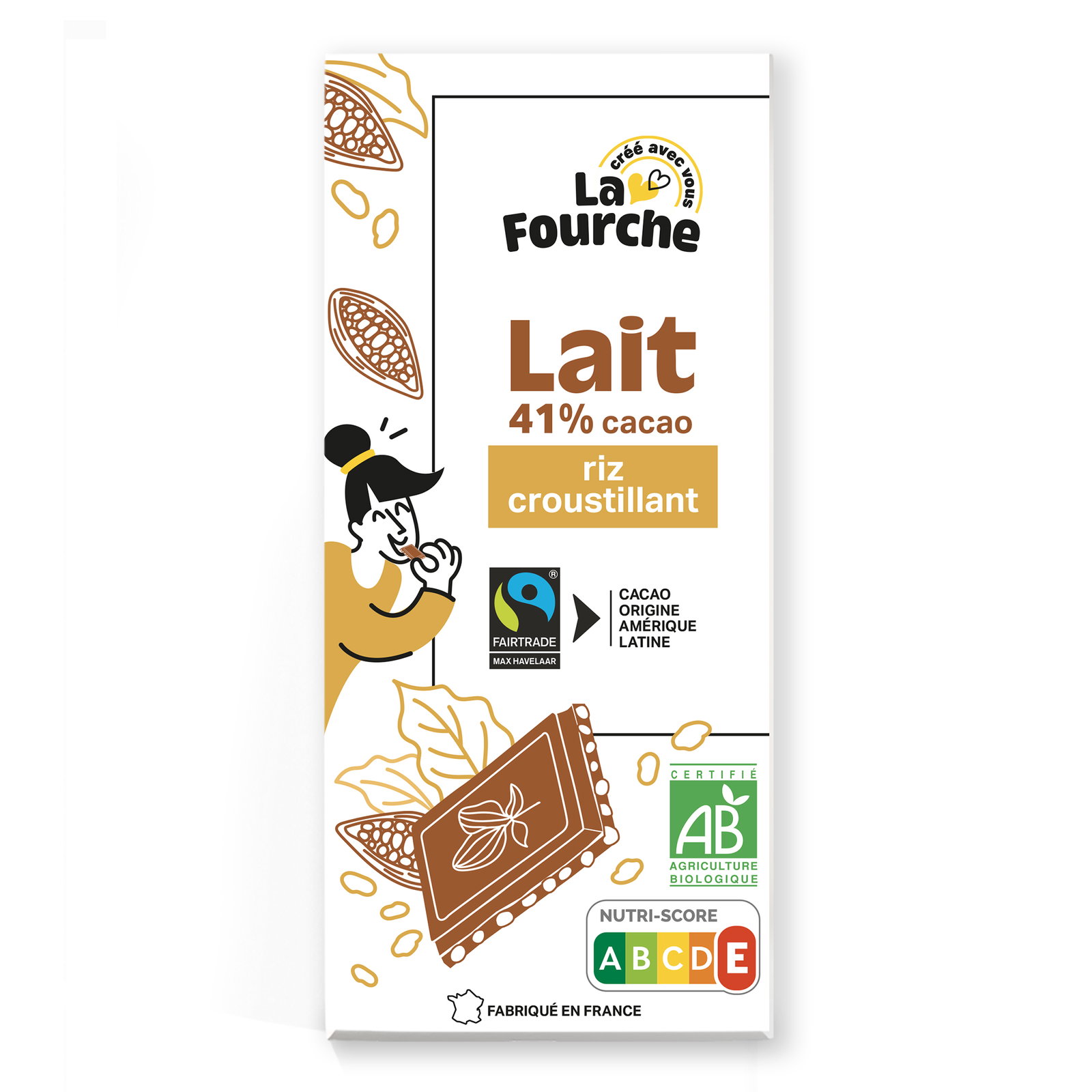 Chocolat au lait 41% et riz croustillant bio et équitable