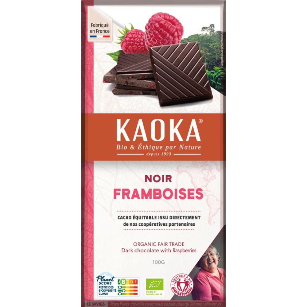 Chocolat noir 58% de cacao - framboises bio et équitable