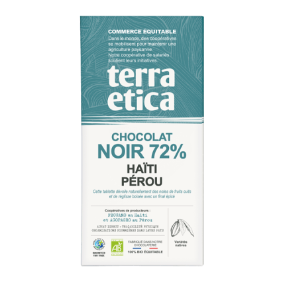 Chocolat noir 72% Haïti Pérou bio et équitable