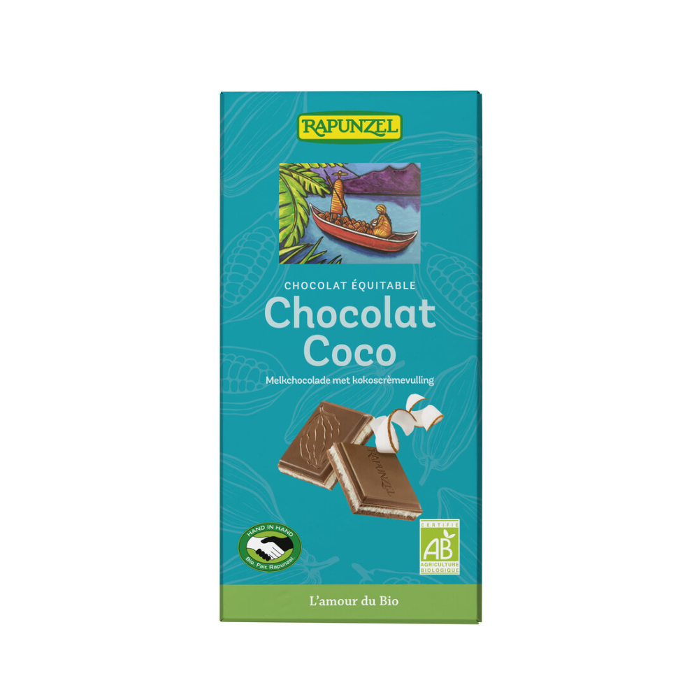 Chocolat au lait fourré à la noix de coco bio et équitable