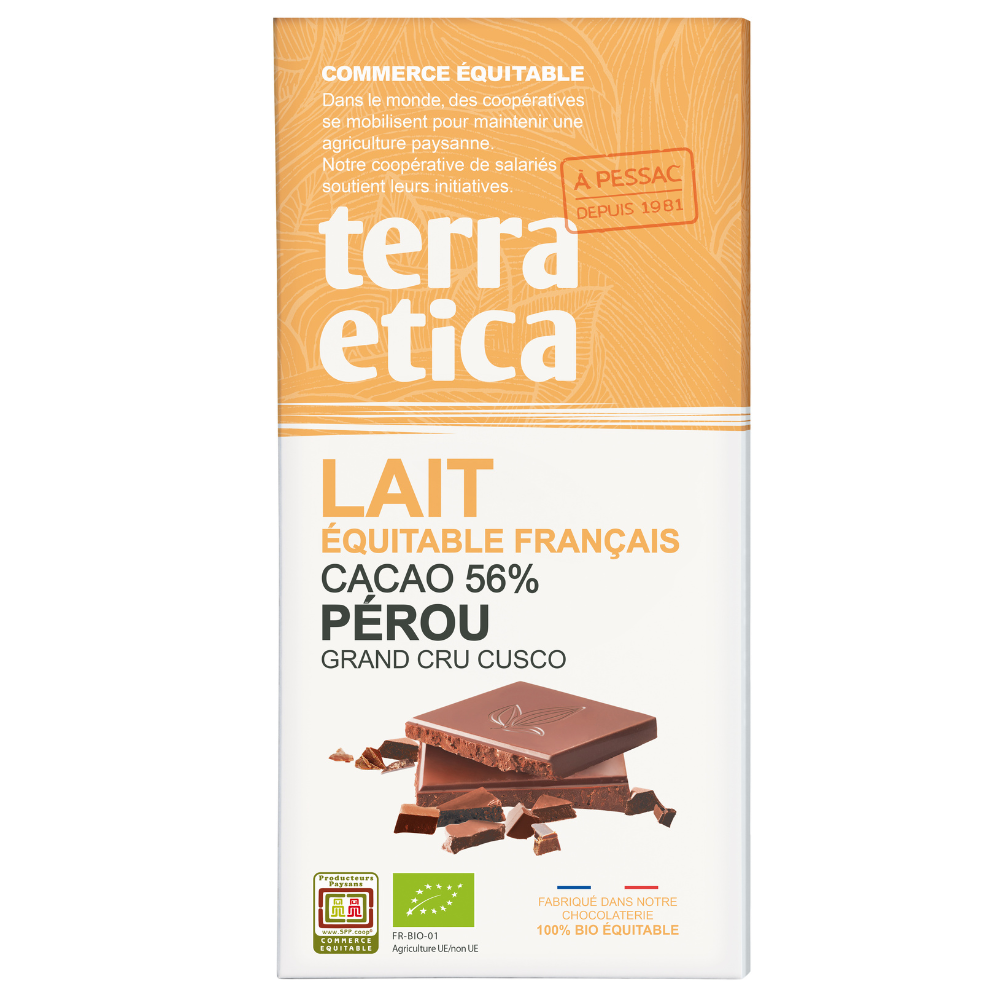 Chocolat lait 56% Pérou bio et équitable