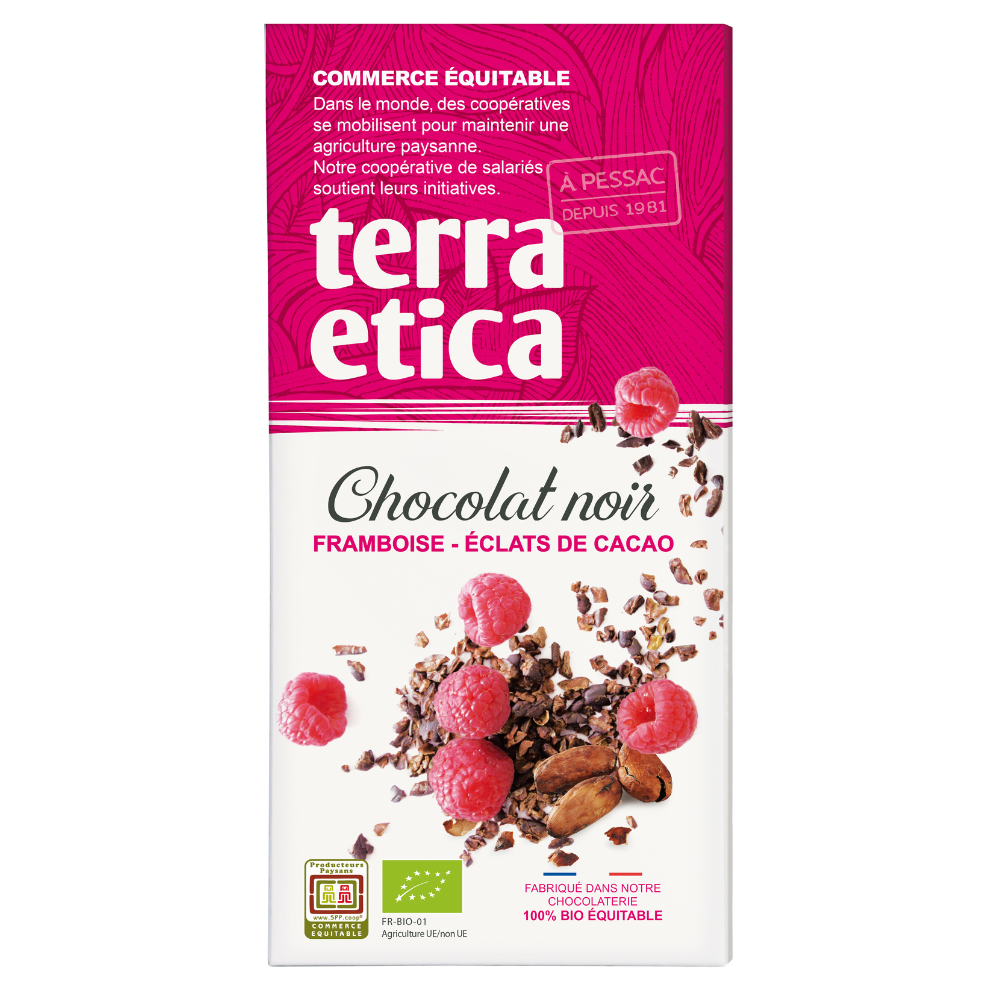 Chocolat noir framboise cacao bio et équitable