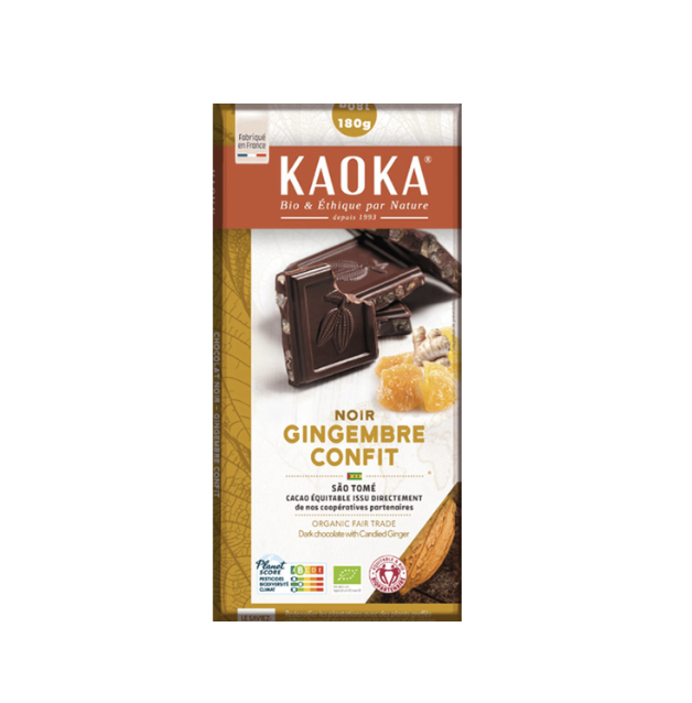 Chocolat noir 66% au gingembre confit bio et équitable