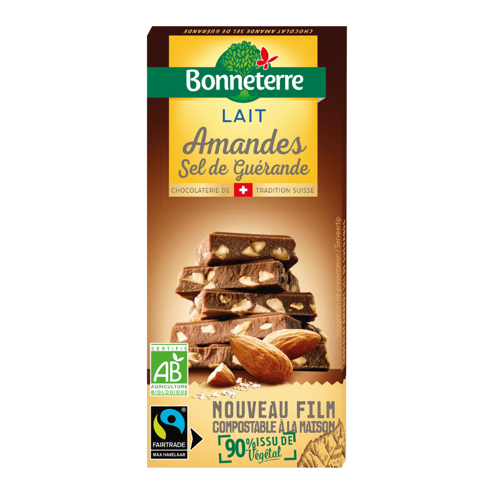 Chocolat au lait amande et sel de Guérande bio et équitable
