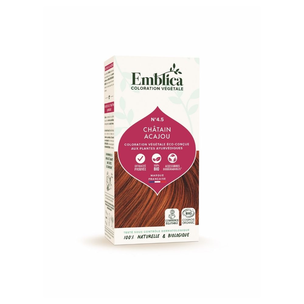 Coloration végétale châtain acajou 4.5 certifiée bio