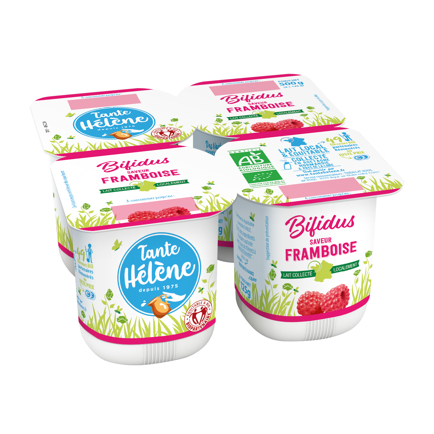 Yaourts bifidus saveur framboise bio et équitables x4