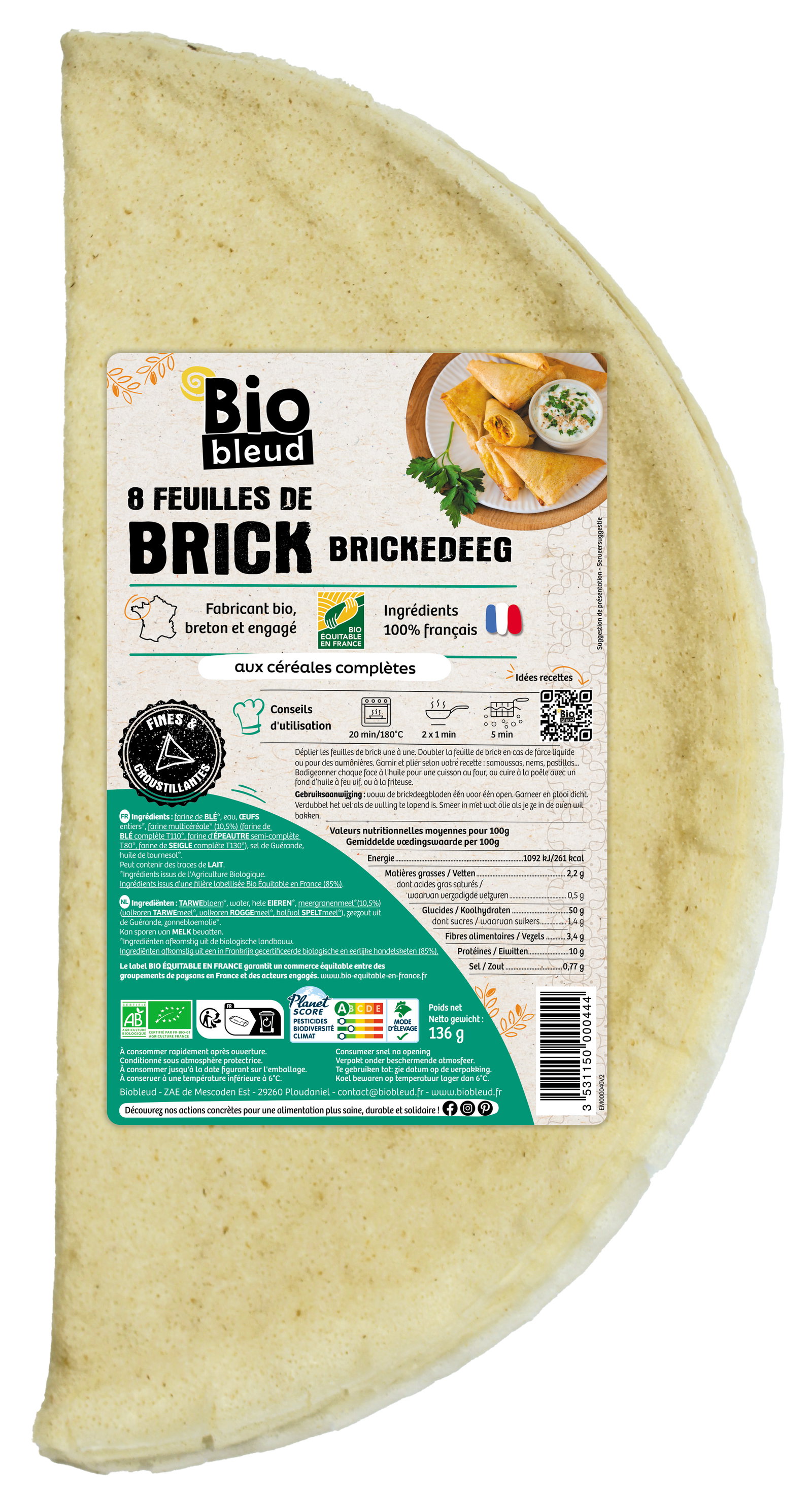 Feuilles de brick bio et équitable x8