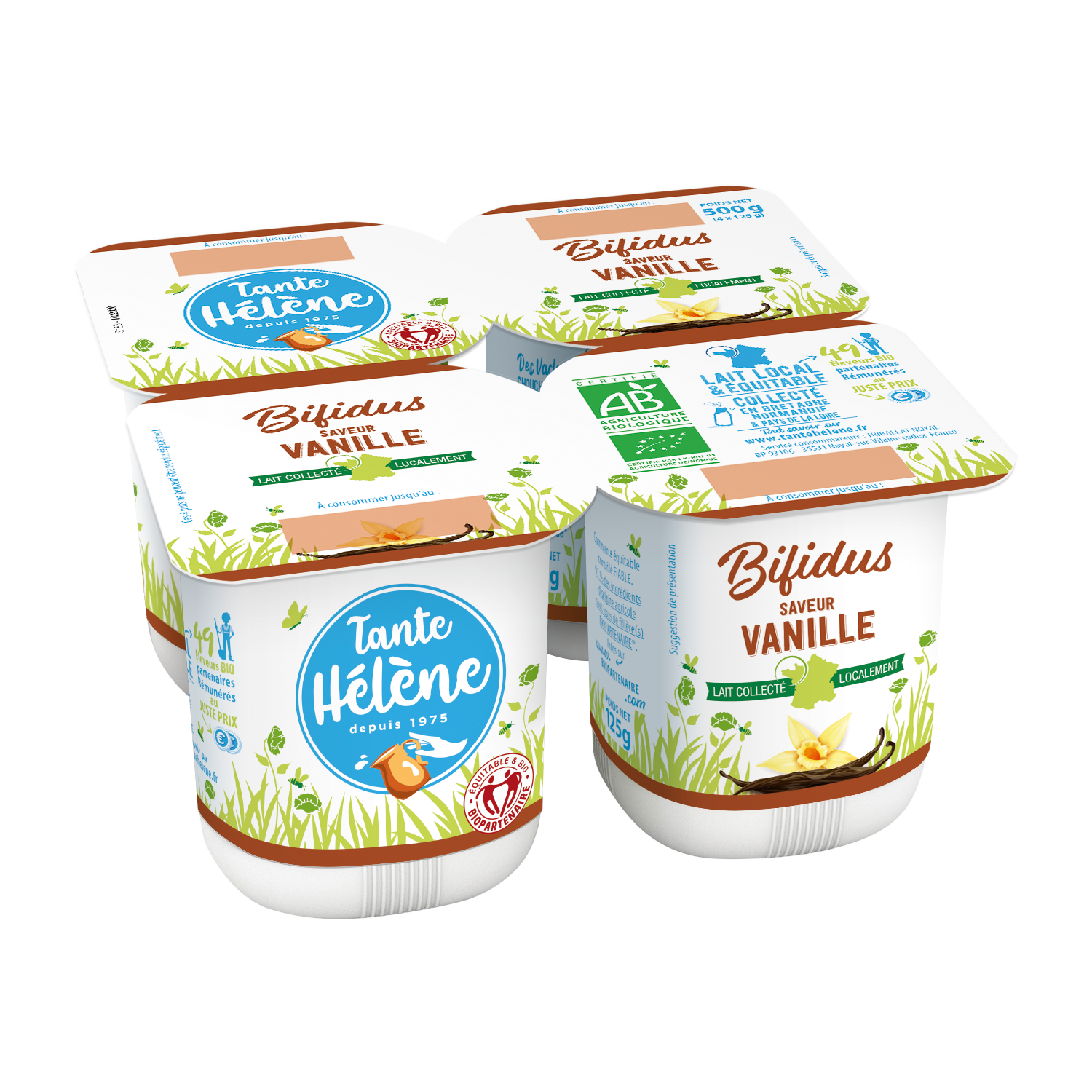 Yaourts bifidus à la vanille bio et équitables x4