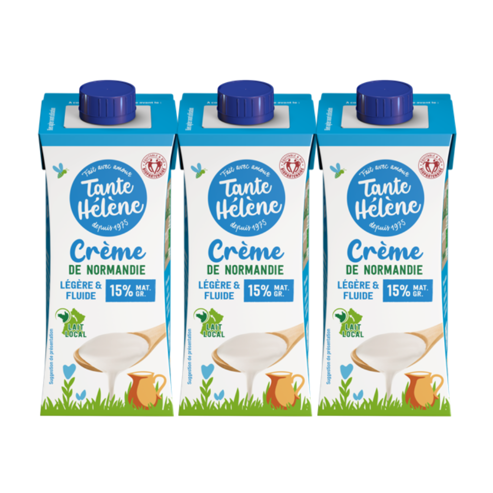 Crème fraîche légère de Normandie UHT 15%MG bio et équitable - 3 x 20cl