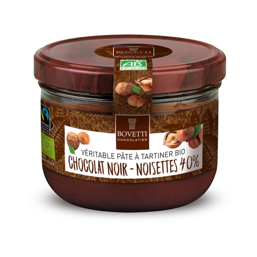Pâte à tartiner chocolat noir et noisettes bio et équitable