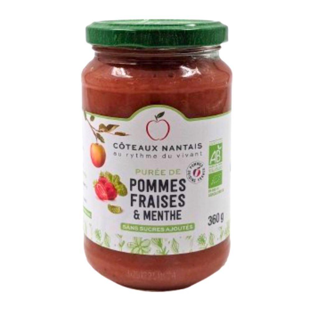 Purée pommes fraises menthe bio