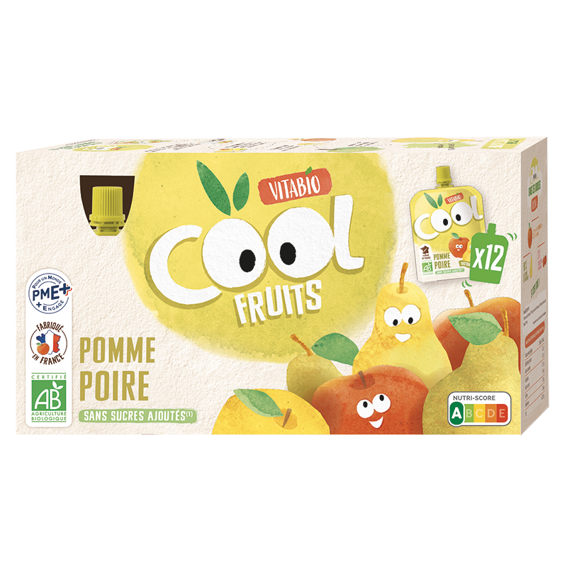Maxi lot de compotes cool fruits pomme poire bio - 12x90g