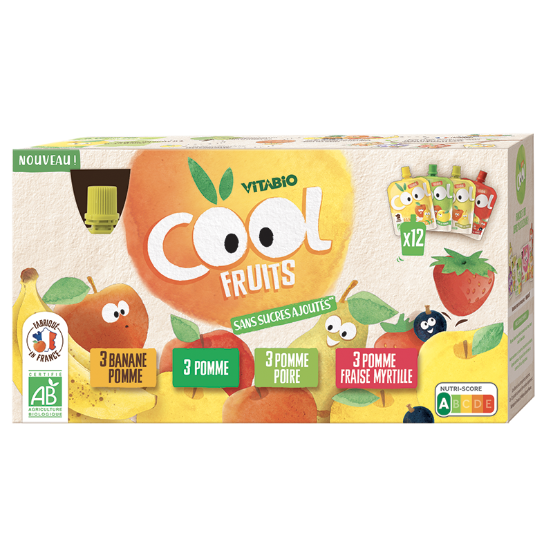 Gourdes multiparfums 4 recettes (pomme/poire/fraise/banane) Bio