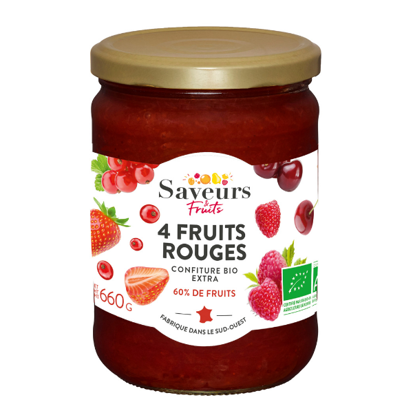 Confiture extra de quatre fruits rouges bio