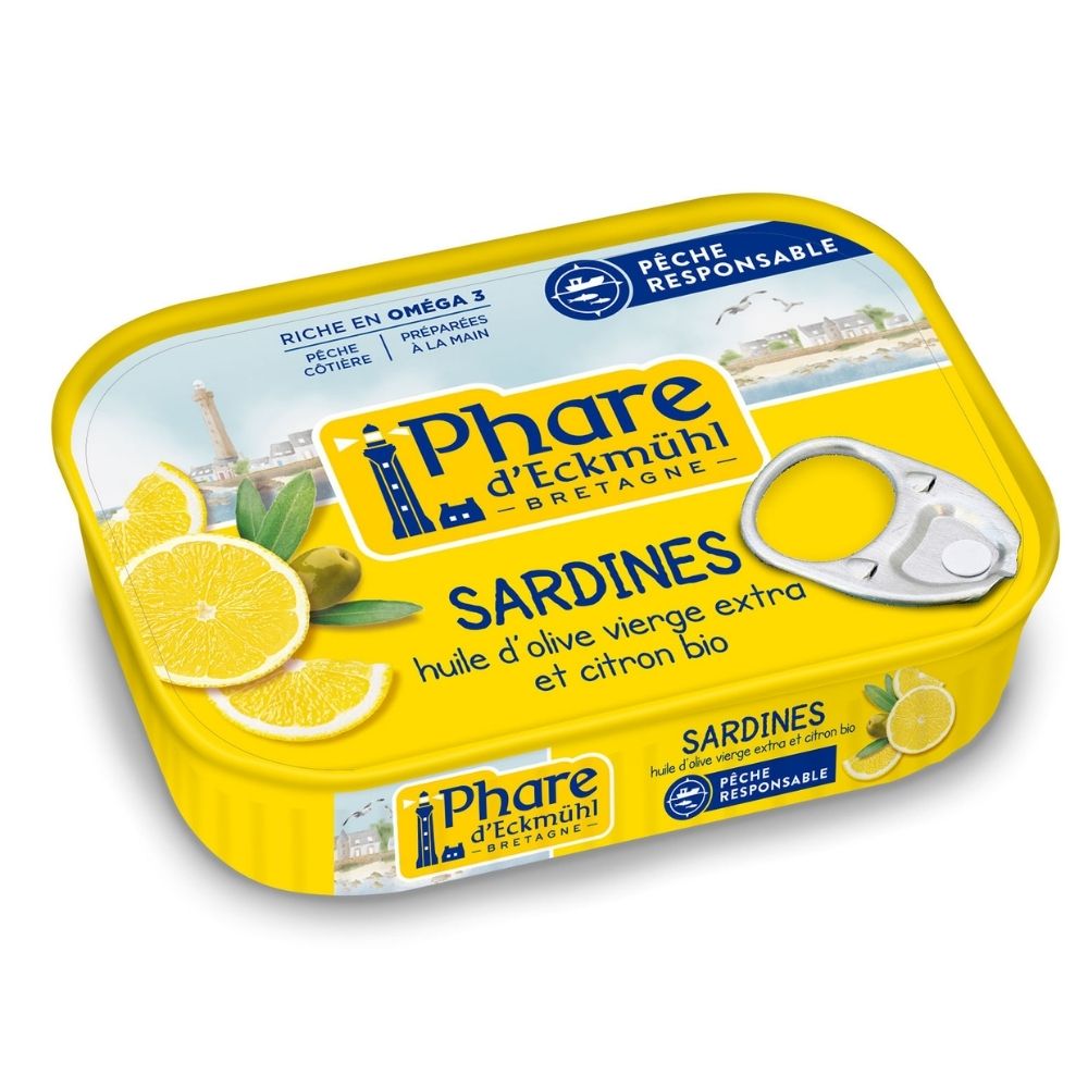Sardines pêche responsable à l'huile d'olive vierge extra et au citron bio