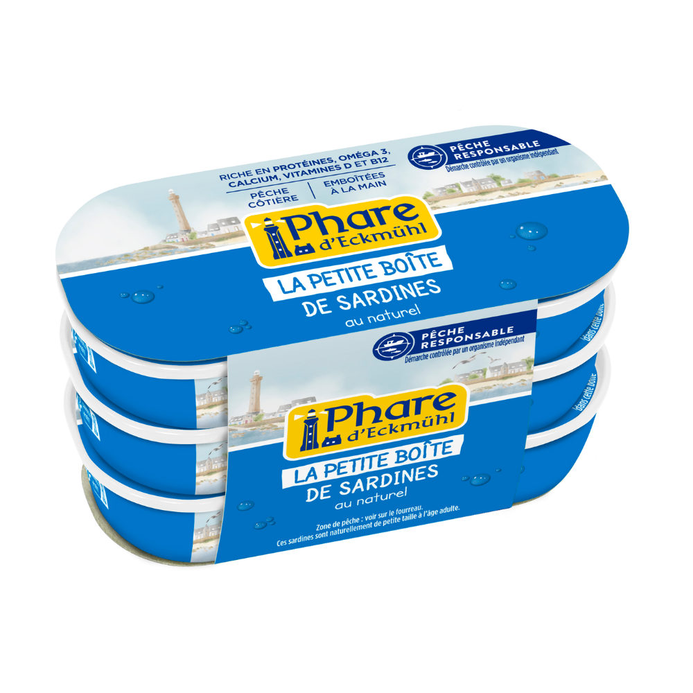 Petite boîte de sardines au naturel - pêche responsable - 3x39g
